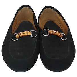 Mocassim de camurça preta Horsebit de bambu Gucci Preto