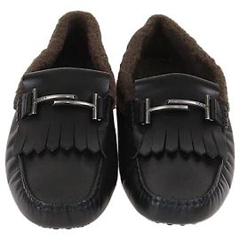 Mocassins Double T em couro preto e pele de Tod's Preto