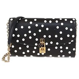 Clutch de couro com corrente e cadeado de bolinhas pretas e brancas Dolce & Gabbana Preto Branco