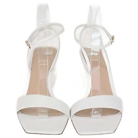 Gianvito Rossi Cosmic White Leather Plexi Clear Heel Ankle Strap Sandals White