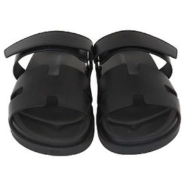 Hermès Hermes Black Leather Chypre Sandals Black
