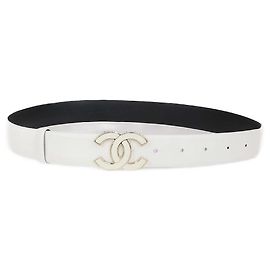 Cinturón de cuero blanco Chanel con hebilla de esmalte CC Blanco