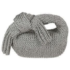 Bolsa Mini Jodie em tecido de crochê laminado prateado Bottega Veneta Prata