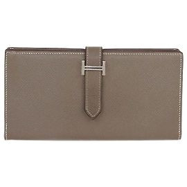 Hermès Cartera Larga Bearn de Cuero Epsom Etoupe de Hermes Gris pardo
