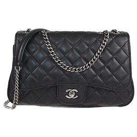 Bolsa de flap de couro matelassê preto com dois compartimentos Chanel Preto