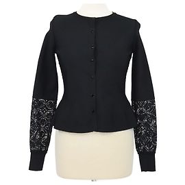 Cardigã cropped em viscose preta misturada com mangas de renda Louis Vuitton Preto