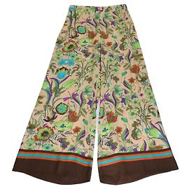 Calça de seda com estampa floral multicolorida e cintura elástica Gucci Multicor