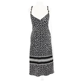 Bottega Veneta Black/White Printed Silk Knotted Strap Sleeveless Dress Black White