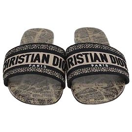 Christian Dior Brown Plan De Paris Print Dway Flat Slides Brown