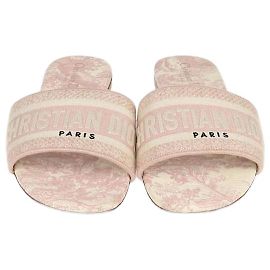 Christian Dior Pink Toile De Jouy Print Dway Flat Slides Pink
