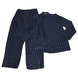 Set di camicia da pigiama in seta blu navy con pois Loro Piana e pantaloni Britton Blu navy