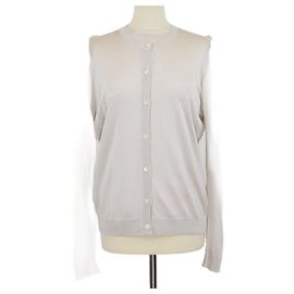Conjunto de blusa de manga curta em viscose canelada creme escuro e cardigan de manga longa Prada Outro