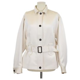 Loro Piana Off White Silk Eddy Field Long Sleeve Belted Jacket Eggshell