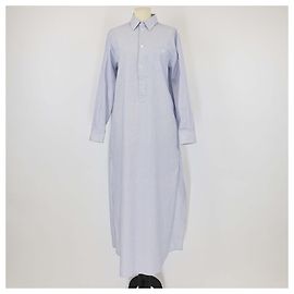 Céline Robe midi à manches longues en popeline de coton rayée Celine bleue Bleu