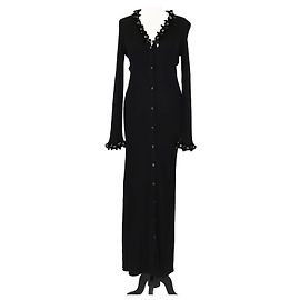 Maxikleid aus schwarzer Seide mit Pailletten und Kristallbesatz von Prada Schwarz