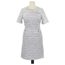 Karl Lagerfeld White/Black Striped Tweed Short Sleeve Mini Dress Black White