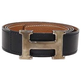 Cinto reversível em couro Box Calf e Togo preto/dourado com fivela H da Hermès Preto Dourado