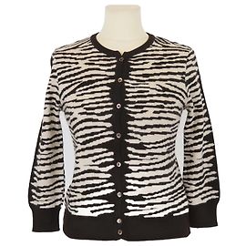 Valentino Brown/Light Beige Cashmere & Wool Blend Crop Cardigan Brown Beige