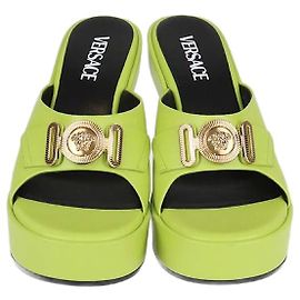 Versace Apple Green Leather Medusa Biggie Platform Mules Green