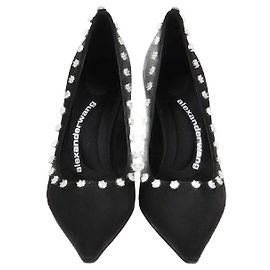 Alexander Wang Black Satin Crystal Embellished Delphine 85 Pumps Black