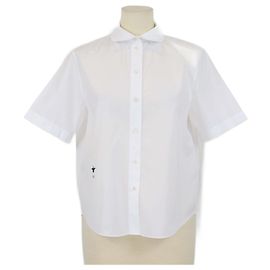 Christian Dior White Cotton Poplin Button Up Crop Blouse White