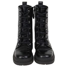 Autre Marque Versace Kids Black Croc Embossed Leather Ankle Boots Black