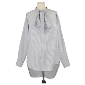Camicia a maniche lunghe in cotone a righe bianche/neri con papillon Balenciaga Nero Bianco