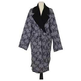 Karl Lagerfeld Grey Monogram Wool Soft Long Coat Grey