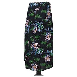 Saia midi em viscose macia impressa Kenzo preta/multicolorida com babados Preto Multicor