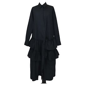Abito midi in cotone nero con volant sovrapposti Simone Rocha Nero