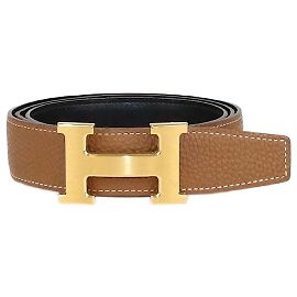 Hermès Cinto reversível em couro Clemence e Box Calf preto/dourado, fivela H escovada. Preto Dourado