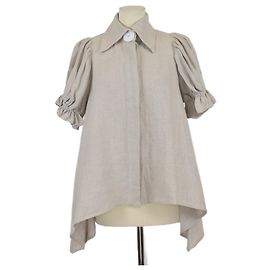 Autre Marque Top a maniche corte a sbuffo in lino beige Joslin Beige