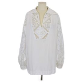 Autre Marque Blusa de manga larga de algodón blanco con detalles de crochet Shona Joy Blanco