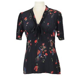 Blusa in seta nera con stampa floreale Dolce & Gabbana Nero