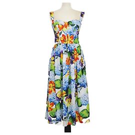 Vestido midi sem mangas em algodão com estampa floral multicolorida Dolce & Gabbana Multicor