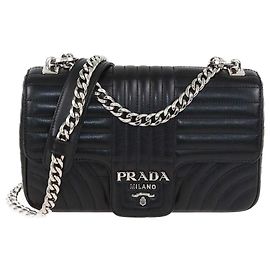 Prada Black Leather Medium Diagramme Shoulder Bag Black