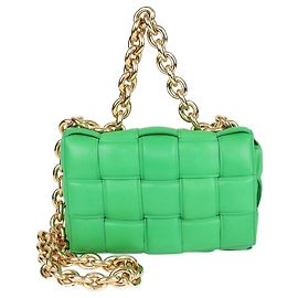 Bolsa de corrente acolchoada em couro Intreccio verde da Bottega Veneta Verde