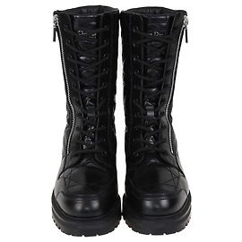 Christian Dior Black Cannage Leather D-Leader Combat Boots Black