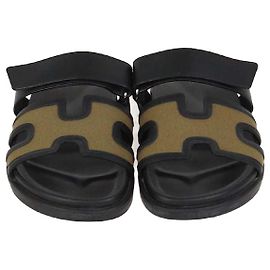 Hermès Hermes Brown/Black Canvas and Leather Chypre Sandals Brown Black
