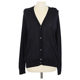 Prada Black Wool Ribbed Knit Long Sleeve Cardigan Black