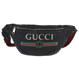 Gucci Black Leather Large Web Logo Belt Bag Black