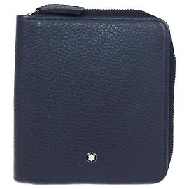 Montblanc Navy Blue Leather Meisterstuck Zip Around Compact Wallet Navy blue