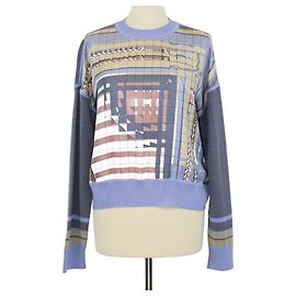 Hermès Langarmiger Pullover aus blauer Seidenmischung mit Deja Vu Coaching Druck von Hermes Blau