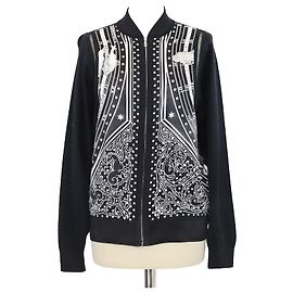Hermès Langarm-Pullover mit Reißverschluss aus schwarzer Seidenmischung mit Zodiac-Astrologie-Druck von Hermes Schwarz