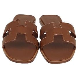 Hermès Hermes Gold Box Calf Leather Oran Sandals Golden