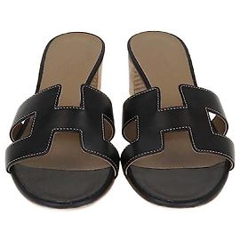 Hermès Hermes Black Leather Oasis Sandals Black