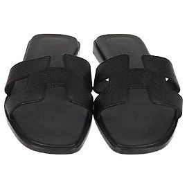 Sandales Oran en cuir Epsom noir d'Hermès Noir