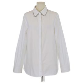 Camicia a maniche lunghe in popeline di cotone bianco con colletto di perline Alexander Wang Bianco