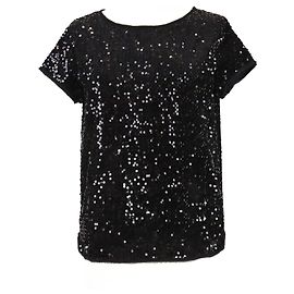 Zadig & Voltaire Top Nero con Maniche Corte in Paillettes Trusty Nero