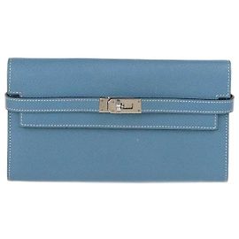 Hermès Hermes Blue Jean Epsom Leather Kelly Classic Wallet Blue